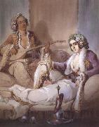Amadeo Preziosi Femme turque fumant un narguile aquarelle et guache (mk32) oil painting reproduction